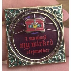 Vintage Enamel Pin “I Survived My Wicked Stepmother” Fairy Tale Gothic Humor